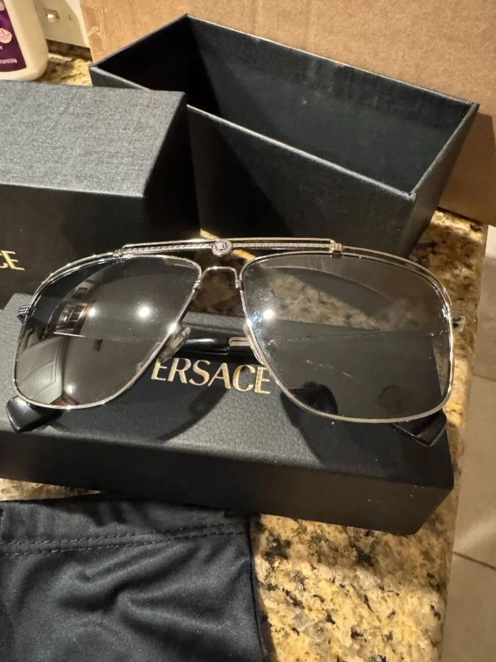 Versace VE2242 Sunglasses 61mm Silver Gunmetal Frame / Grey Lens Authentic